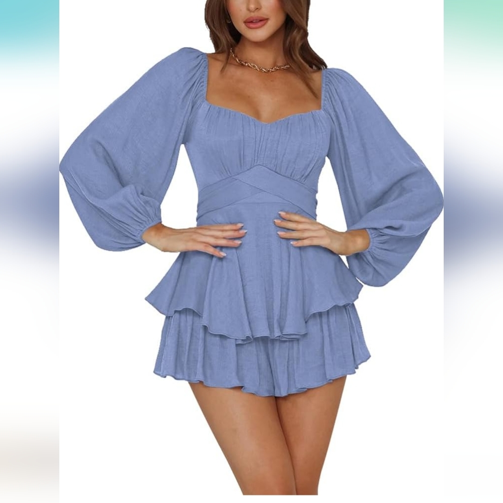 Lyaner Amazon Ruffled Romper XL Dust Blue